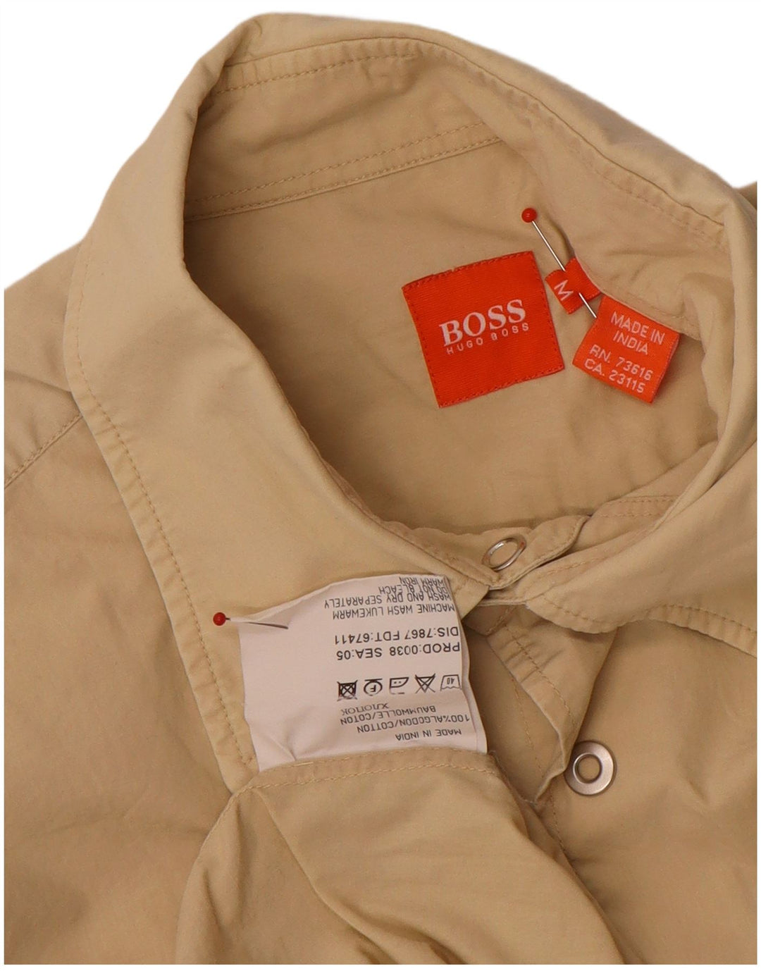 Camisa masculina de manga curta Hugo Boss algodão bege médio