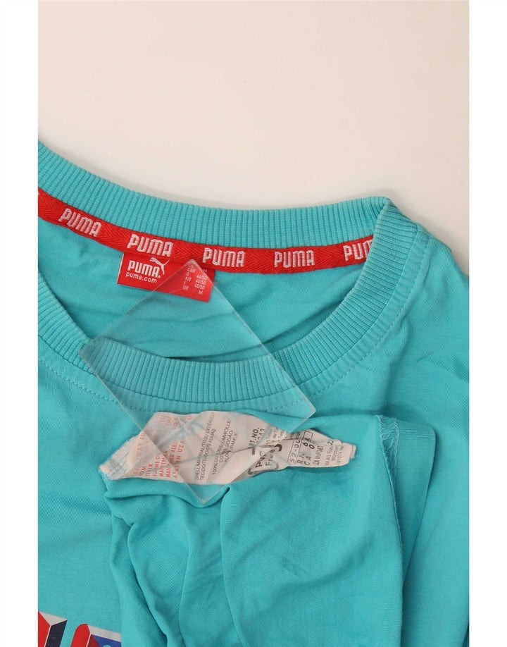 Puma Mens Graphic T-Shirt Top Médio Algodão Azul