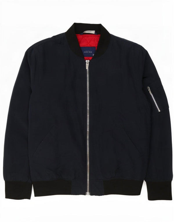 Zara Mens Bomber Jacket UK 40 Grande Poliéster Colourblock Azul Marinho