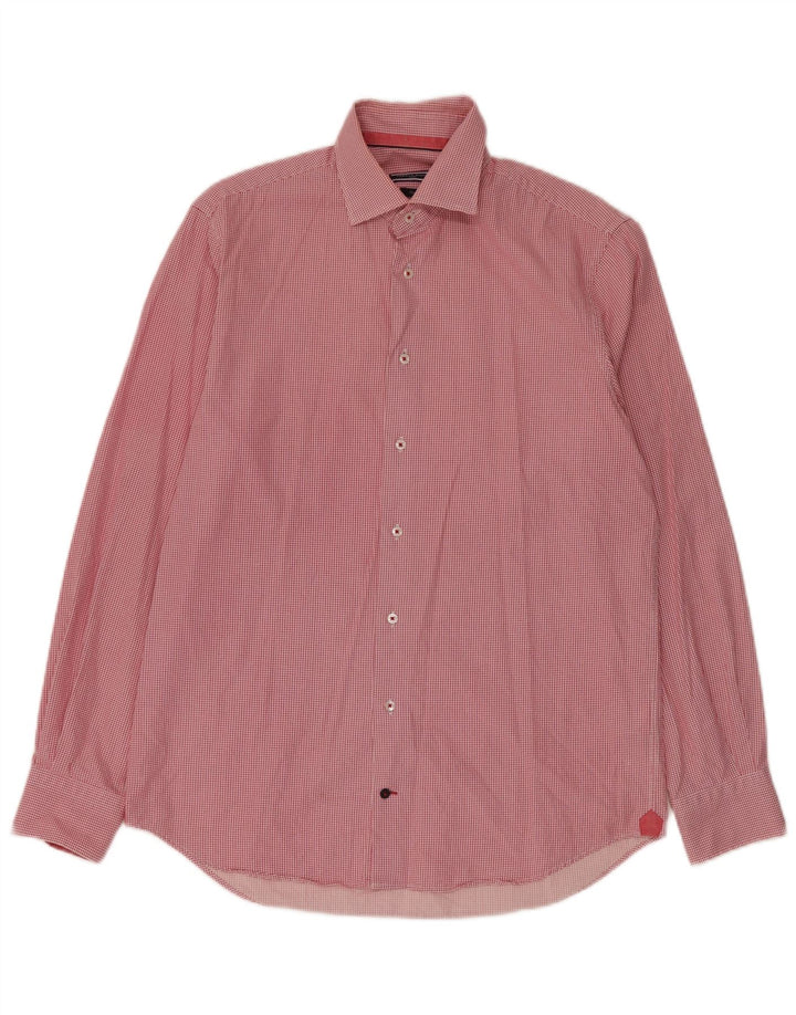Camisa masculina sob medida Tommy Hilfiger tamanho 39 15 1/2 médio vermelho houndstooth