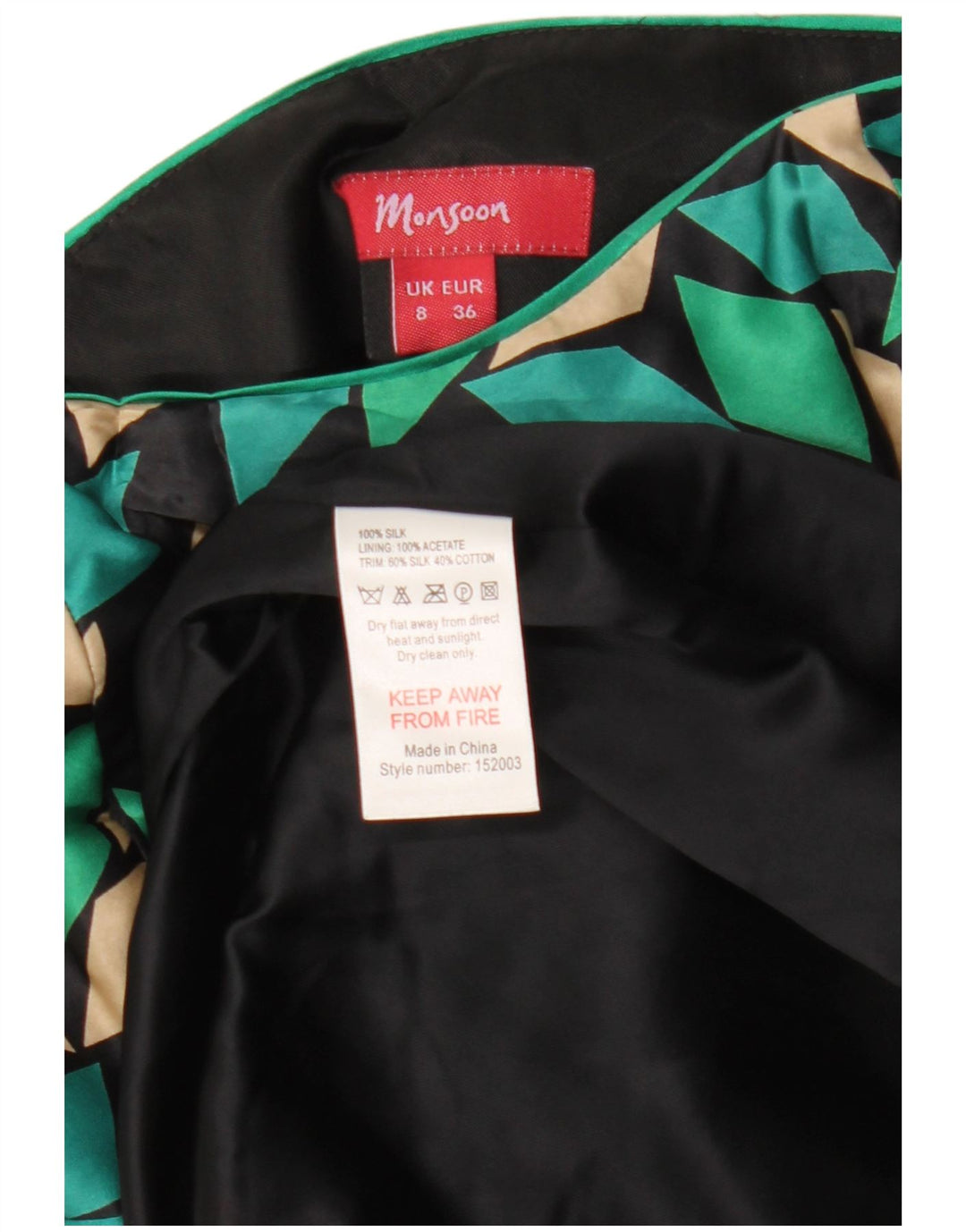 Vestido feminino Monsoon sem alças UK 8 pequeno seda geométrica preta