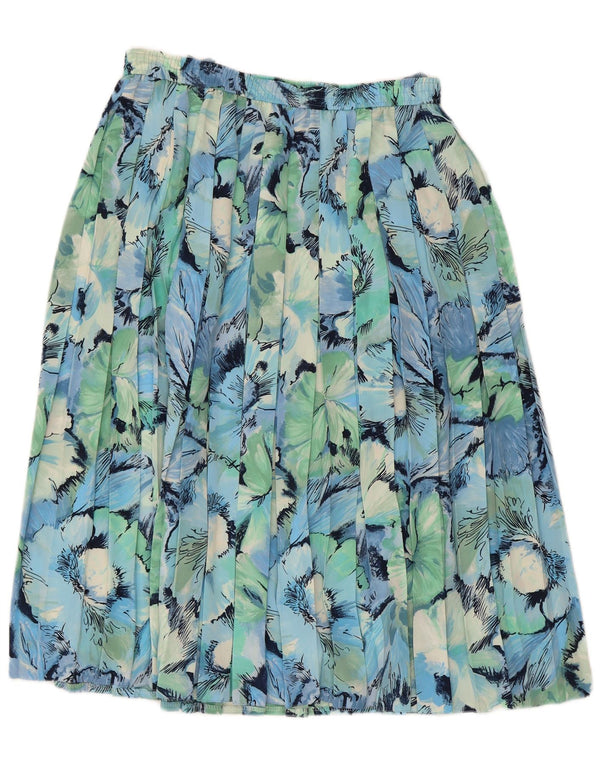 Saia plissada faca feminina vintage UE 42 grande W30 azul acetato floral