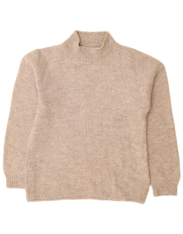Suéter feminino vintage com gola tartaruga Reino Unido 14 grande cinza manchado