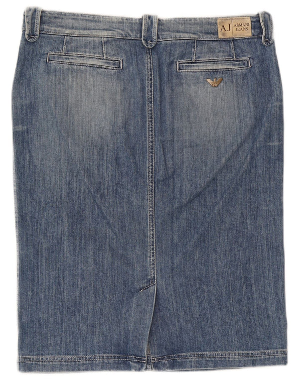 Saia jeans feminina Armani UK 16 grande W34 algodão azul