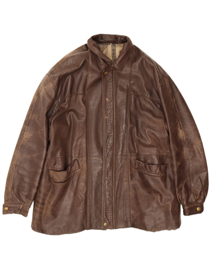 Jaqueta de couro masculina vintage UK 44 2XL marrom