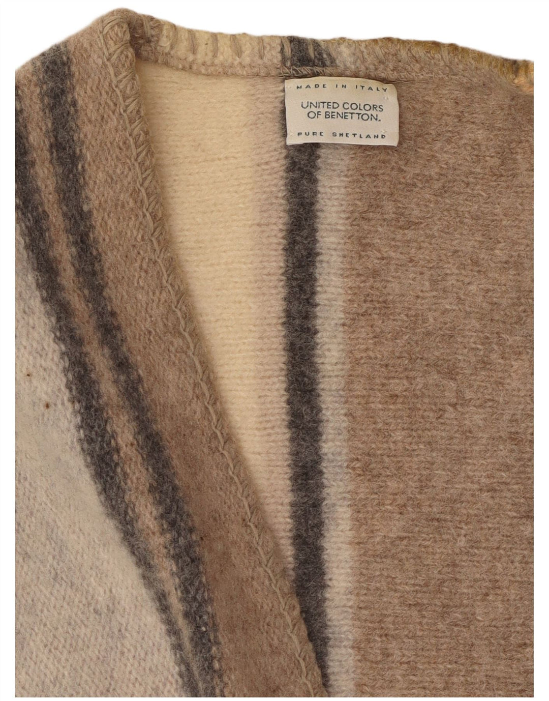 Suéter cardigã feminino sem mangas Benetton Reino Unido 16 grande lã multicolorida