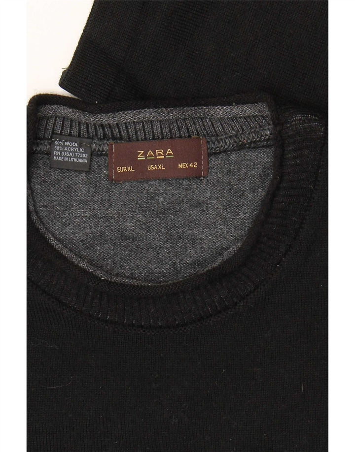 Zara Suéter masculino com gola redonda XL lã preta