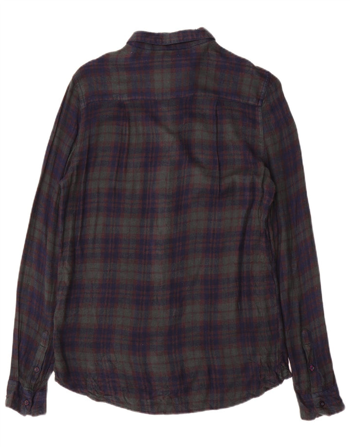 Camisa de flanela feminina Superdry UK 6 XS azul marinho xadrez