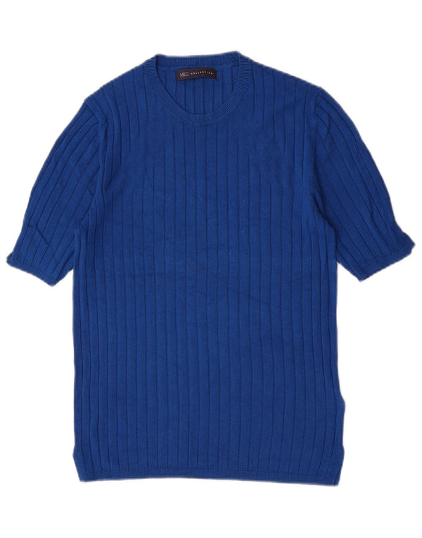 Suéter feminino Marks & Spencer com gola redonda Reino Unido 12 azul médio