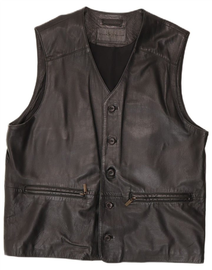 Colete de couro masculino vintage UK 38 médio preto