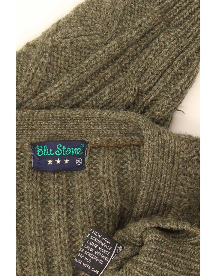 Suéter cardigã masculino vintage XL verde lã nova