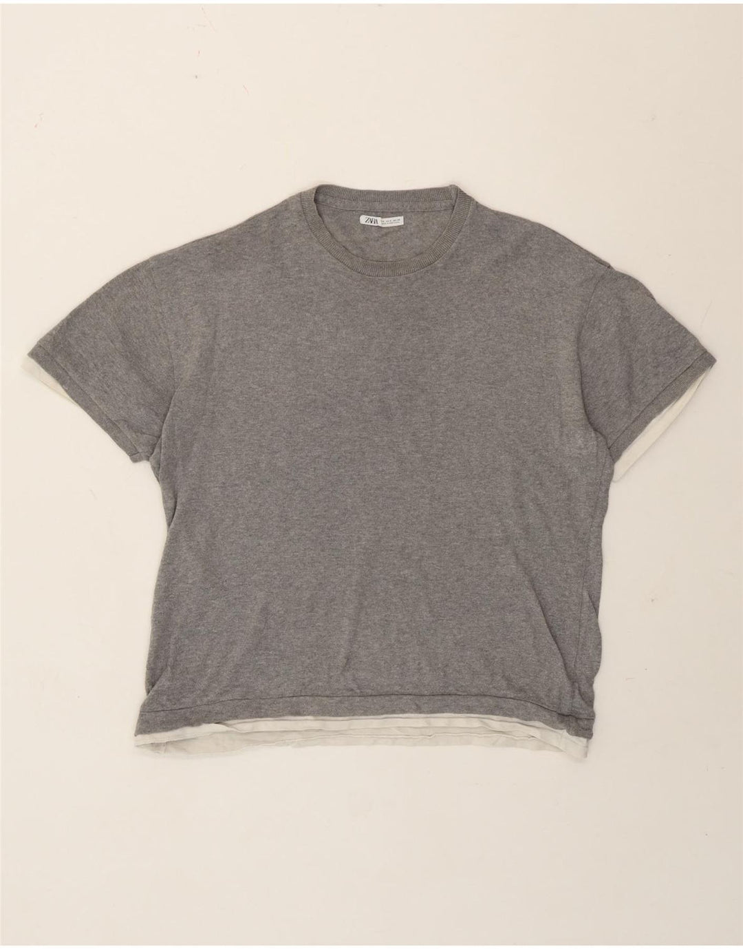 Zara Camiseta Masculina Top Pequeno Cinza