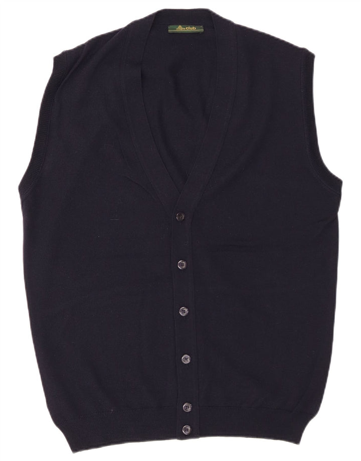 Suéter cardigã masculino sem mangas MAGLIA CLUB IT 48 lã azul marinho médio