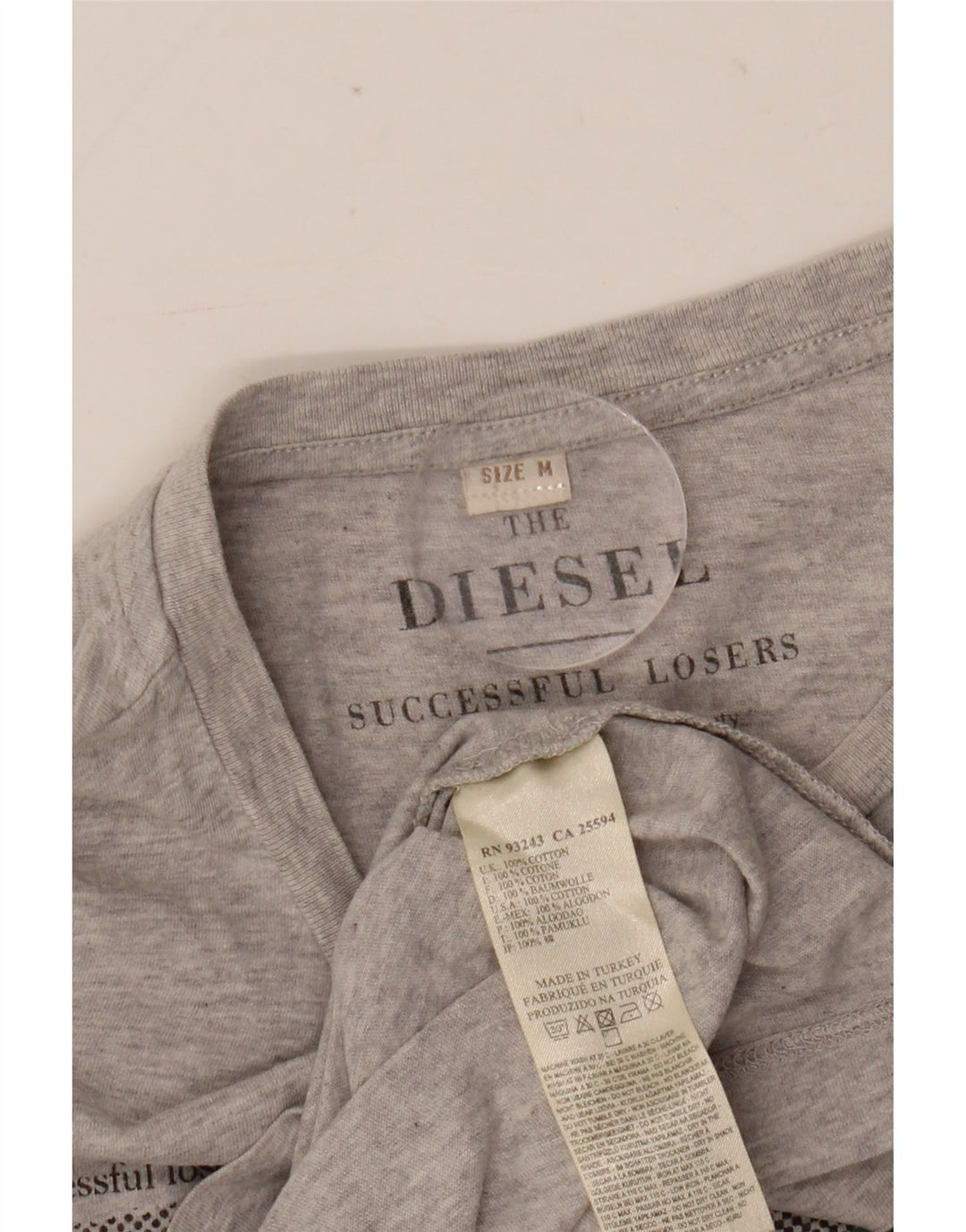 Diesel Camiseta masculina gráfica Top algodão manchado cinza médio