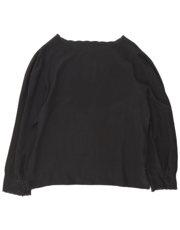 Vintage Womens Long Sleeve Blouse Top UK 14 Large Black