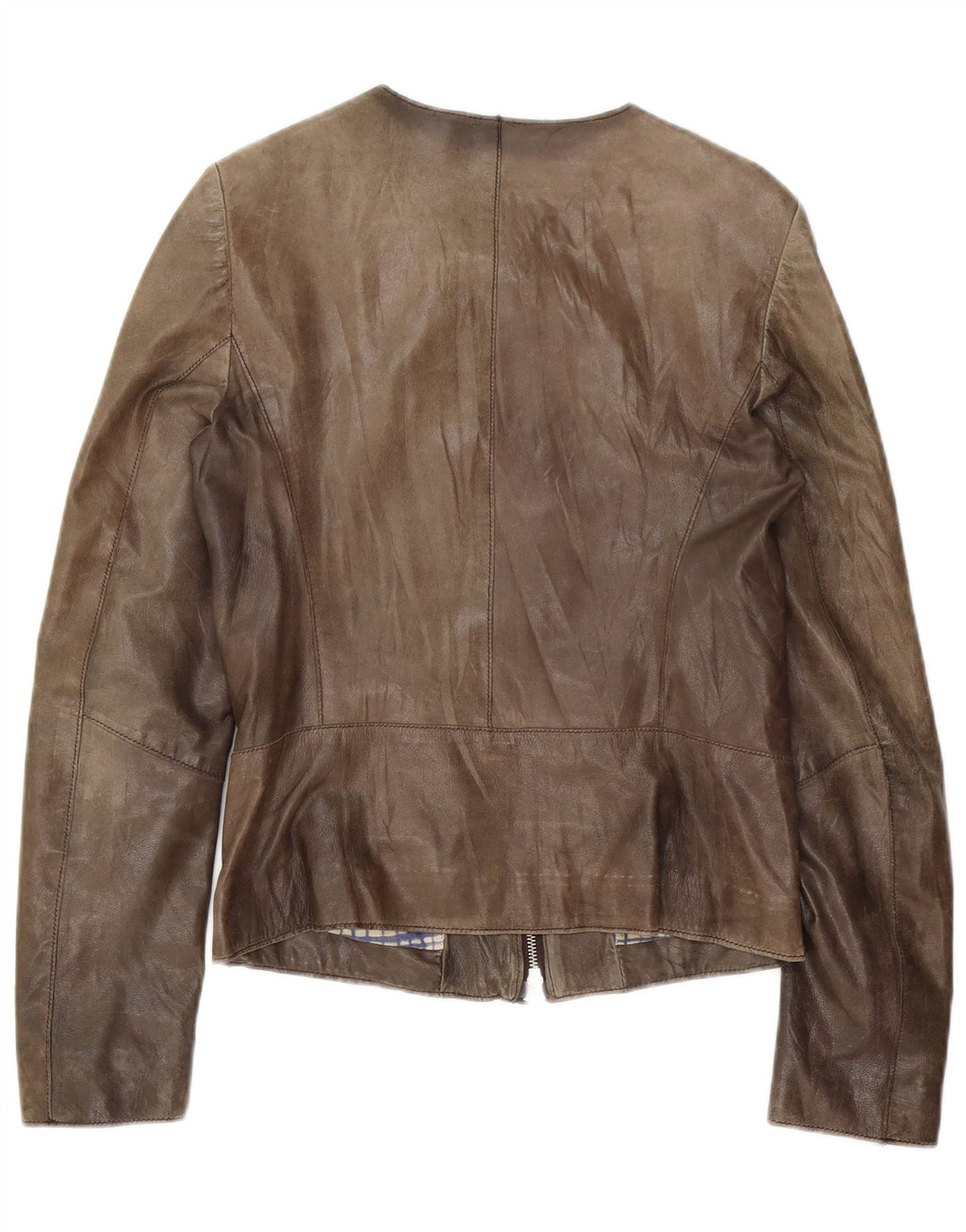 Jaqueta de couro feminina vintage UK 10 pequena marrom