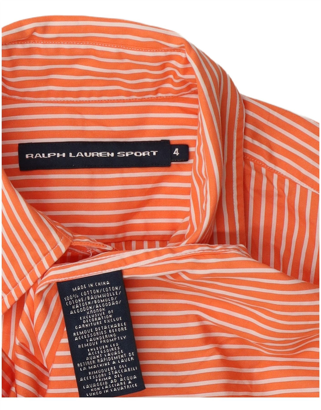 Camisa feminina Ralph Lauren US 4 pequena listrada laranja algodão