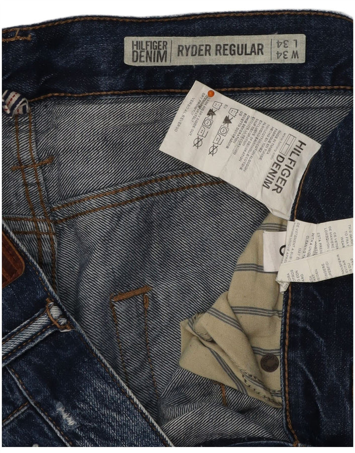 TOMMY HILFIGER Masculino Ryder Distressed Straight Jeans W34 L34 Azul Algodão