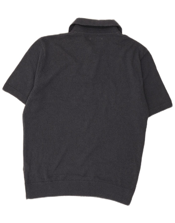 Zara Suéter masculino de manga curta com gola polo e algodão azul marinho médio