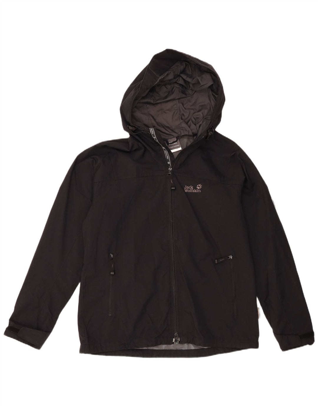 Jaqueta de chuva feminina com capuz Jack Wolfskin Reino Unido 16 grande poliamida preta