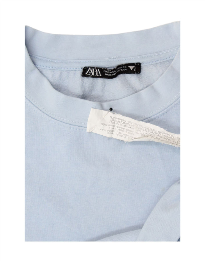 Zara Womens Crop Oversized Sweatshirt Jumper Reino Unido 10 Pequeno Azul Poliéster