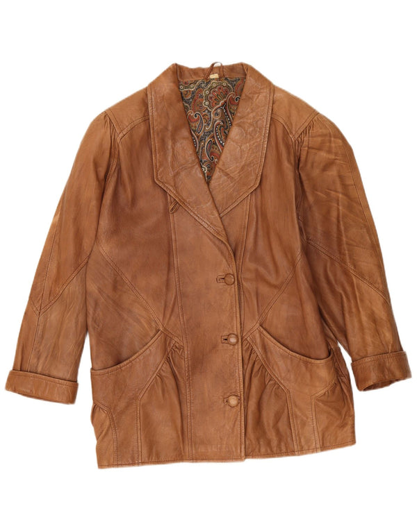 Jaqueta de couro grande vintage feminina UK 10 pequena bege
