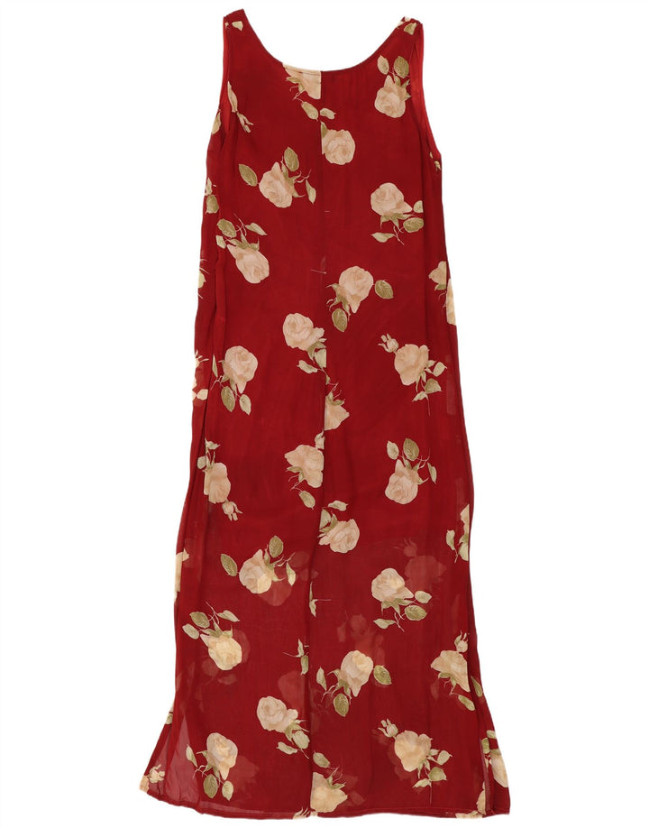Vestido maxi feminino sem mangas Paris UK 12 viscose floral vermelho médio