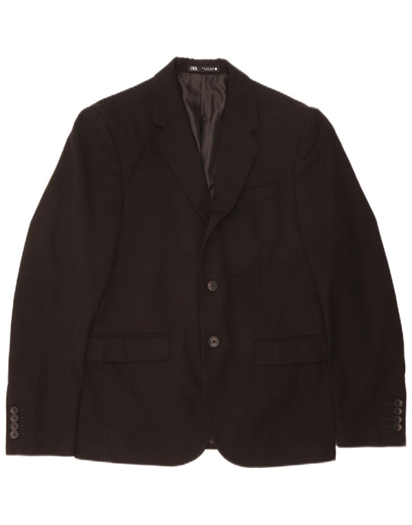 Jaqueta blazer masculina Zara com 2 botões EU 50 poliéster preto médio