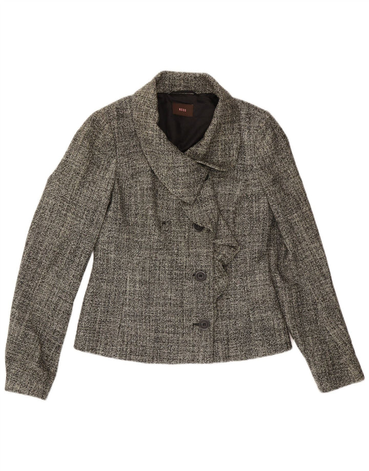Jaqueta blazer feminina Reiss com 4 botões Reino Unido 10 pequena lã cinza