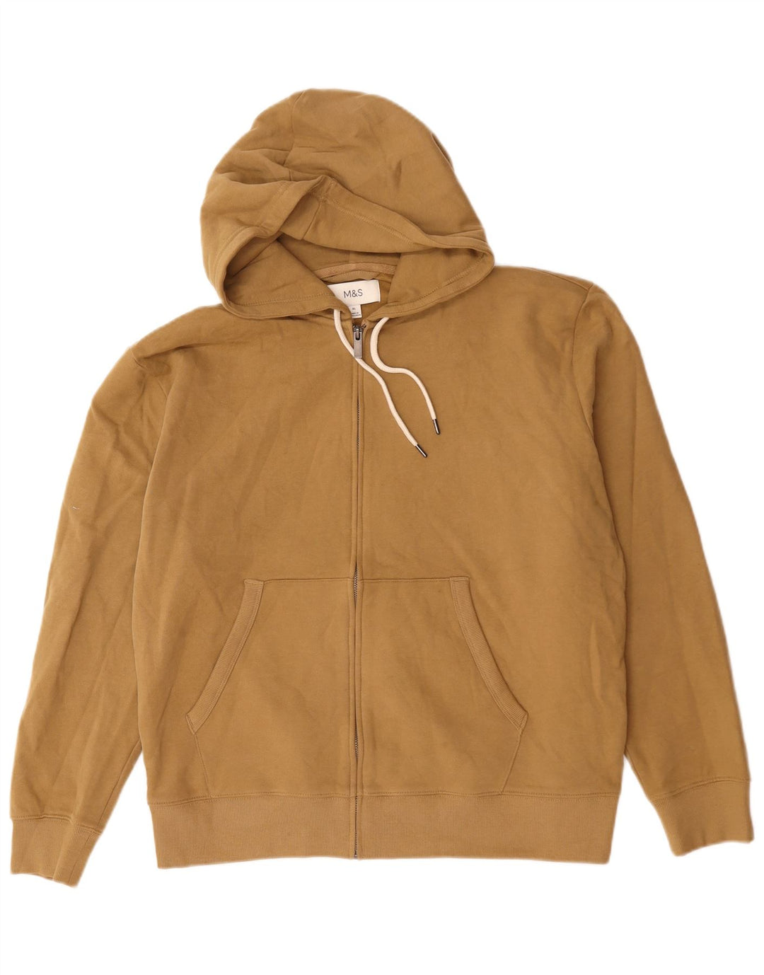 Suéter masculino Marks & Spencer com capuz e zíper XL algodão bege