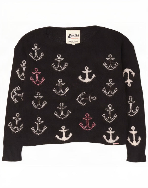 Suéter feminino Superdry com gola canoa UK 14 médio preto