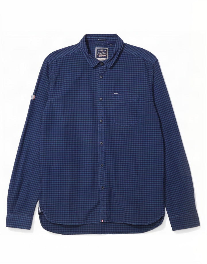 Camisa masculina Superdry 2XL algodão guingão azul marinho