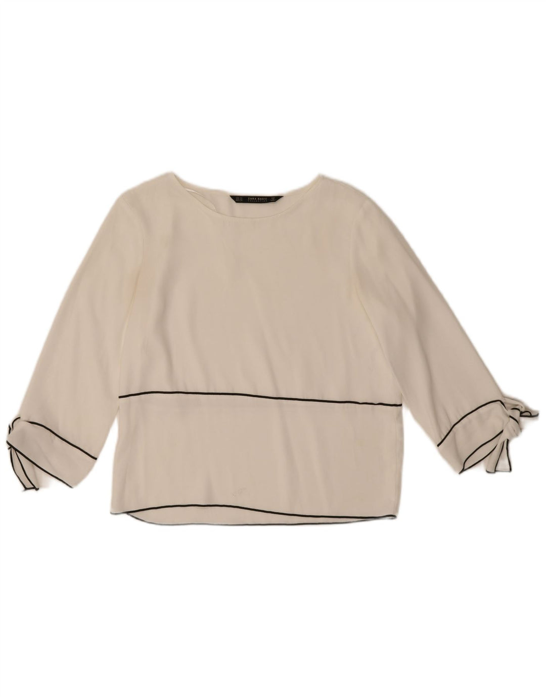 Zara blusa feminina manga 3/4 top UK 6 XS poliéster branco
