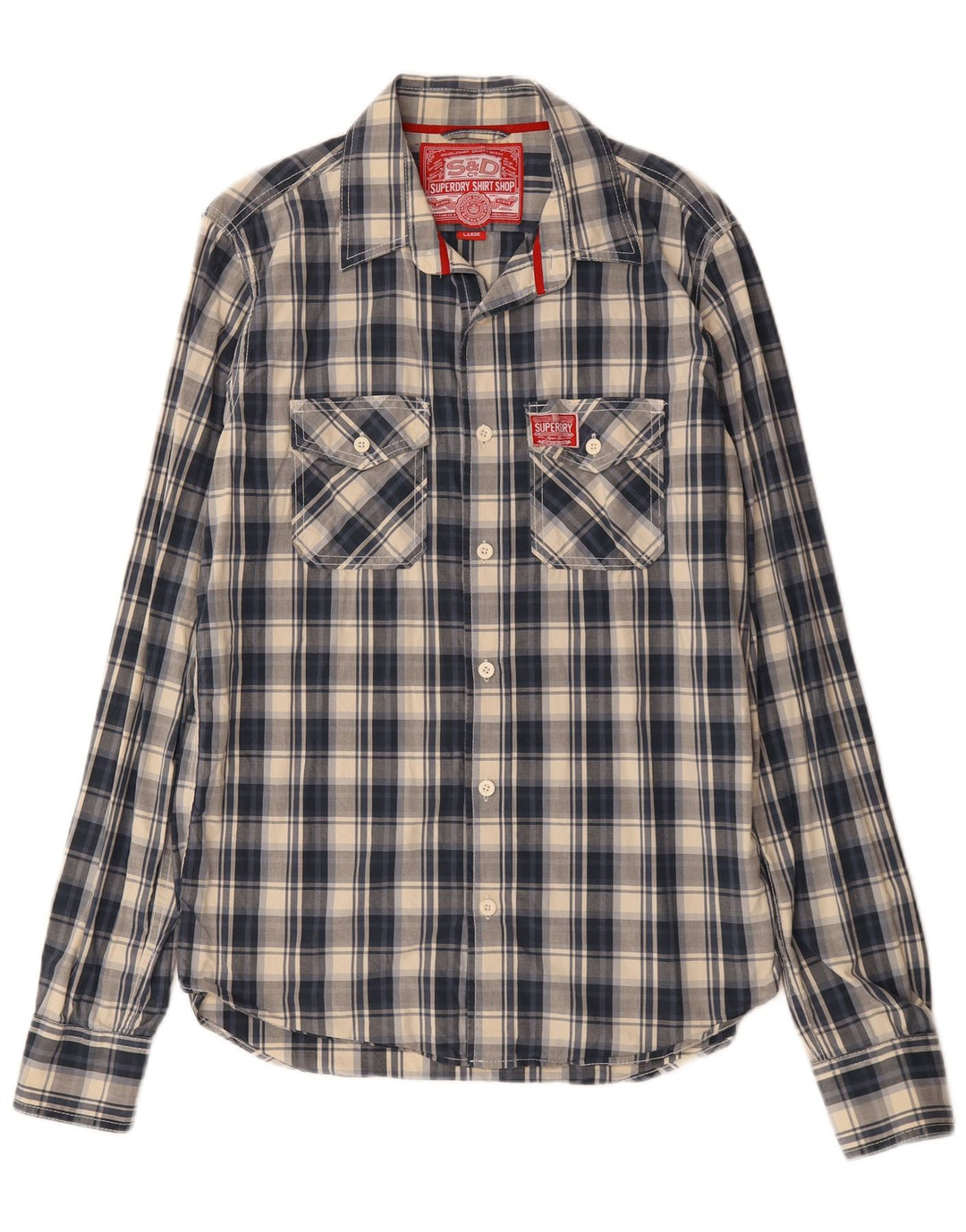 Camisa masculina Superdry grande algodão xadrez azul marinho