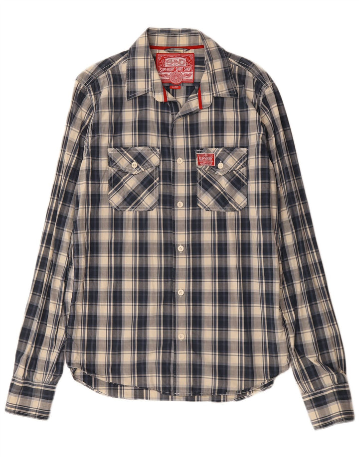 Camisa masculina Superdry grande algodão xadrez azul marinho
