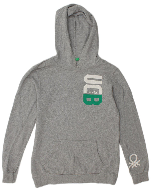 Benetton Boys Graphic Jumper com capuz 11-12 anos 2XL algodão manchado cinza