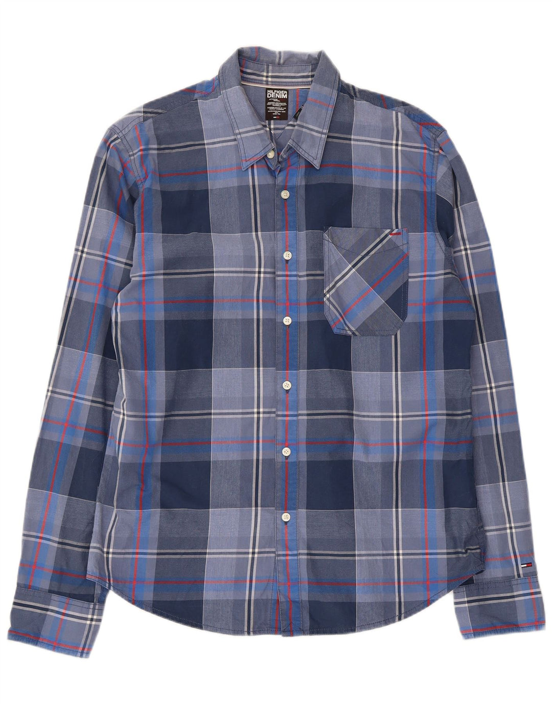 Camisa masculina TOMMY HILFIGER grande algodão xadrez azul