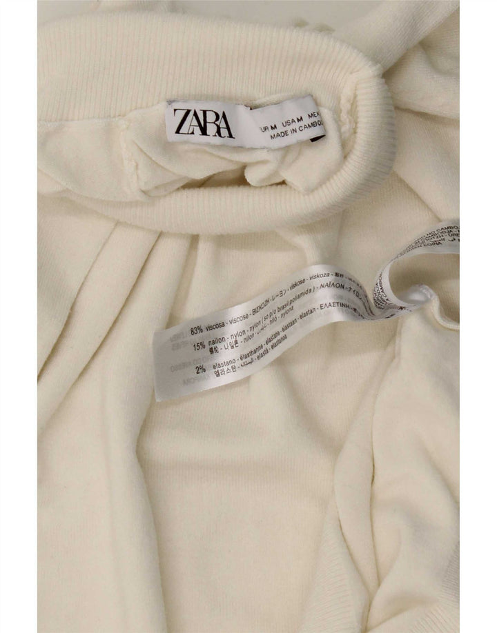 Suéter feminino Zara manga curta com gola redonda Reino Unido 12 médio branco