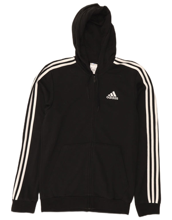 Adidas masculino zip moletom com capuz pequeno algodão preto