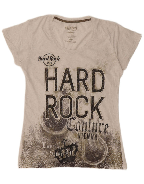 Camiseta feminina Hard Rock Cafe Vienna com estampa gráfica UK 14 grande off white