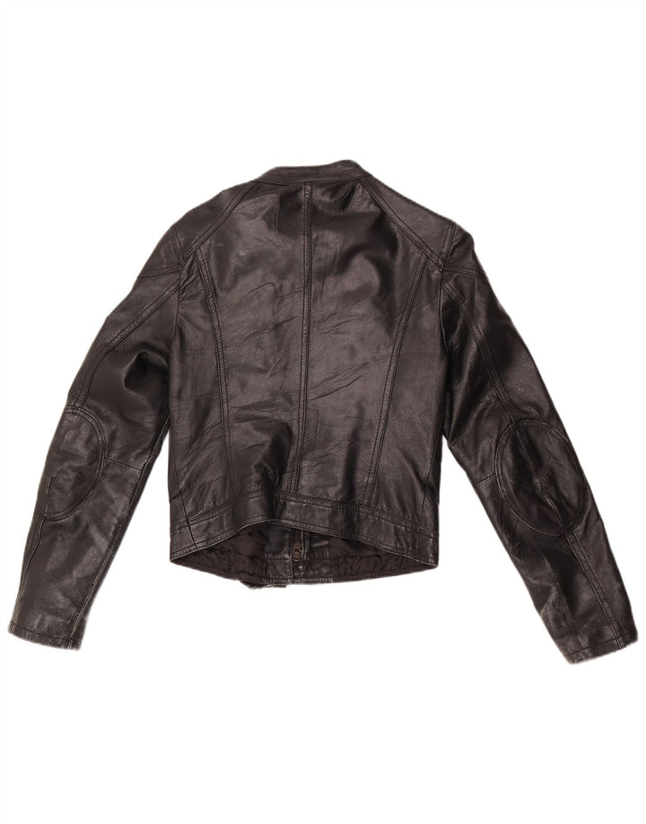 Jaqueta de motociclista de couro vintage feminino UK 10 couro preto pequeno