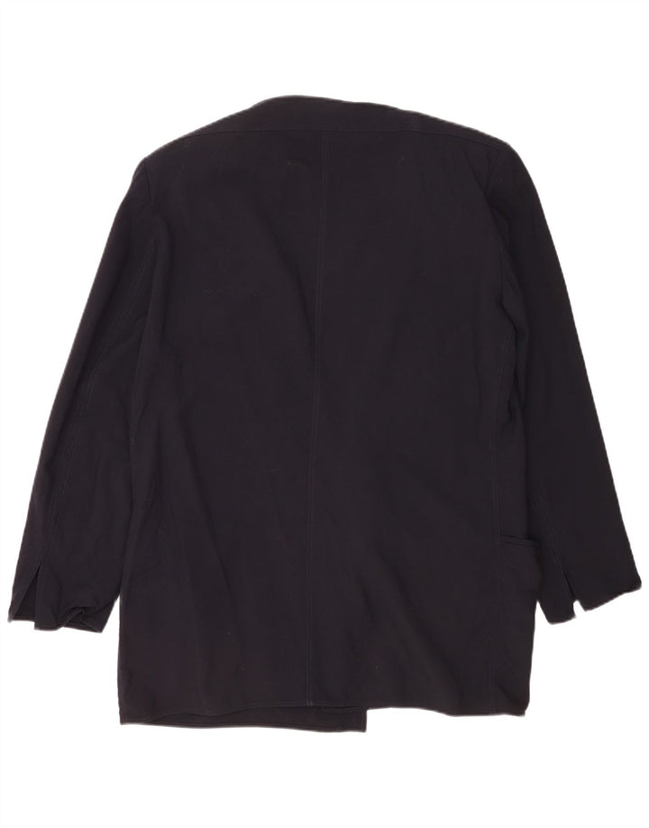 Jaqueta blazer aberta feminina vintage com ajuste solto IT 46 grande lã azul marinho