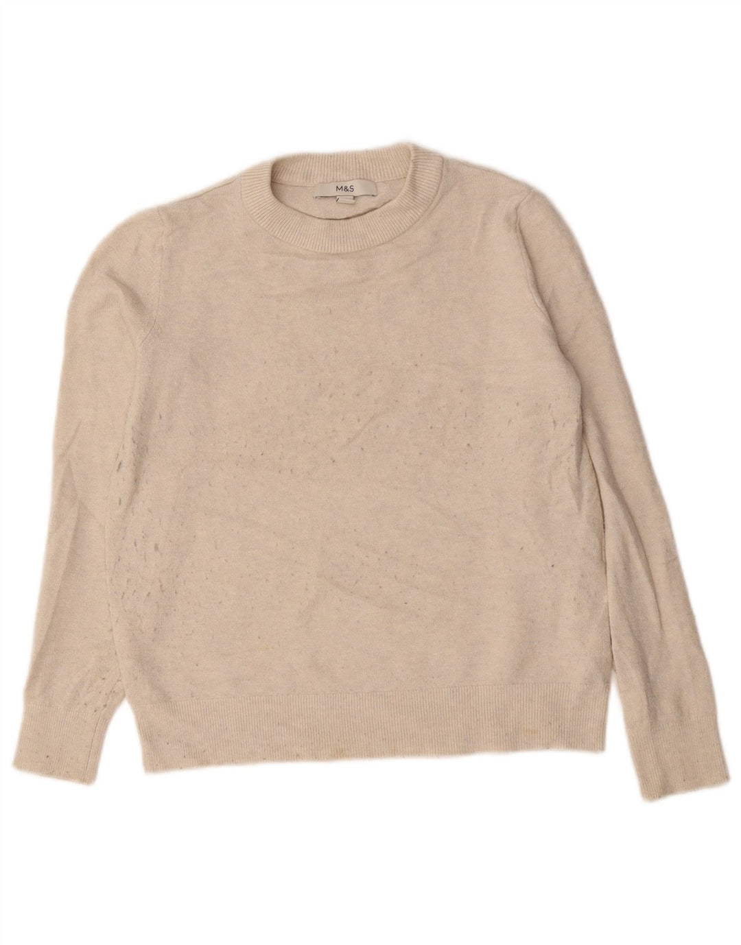 Suéter feminino Marks & Spencer com gola redonda, Reino Unido 10, pequeno, bege, poliéster
