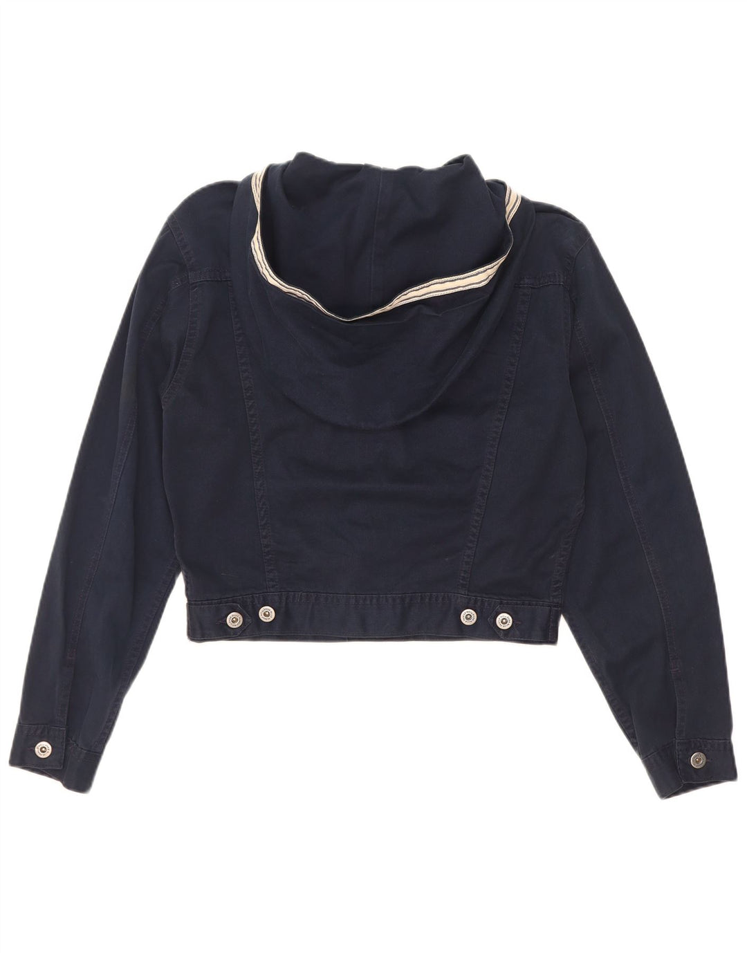 Jaqueta jeans feminina com capuz e corte grande da Benetton IT 40 pequena azul marinho