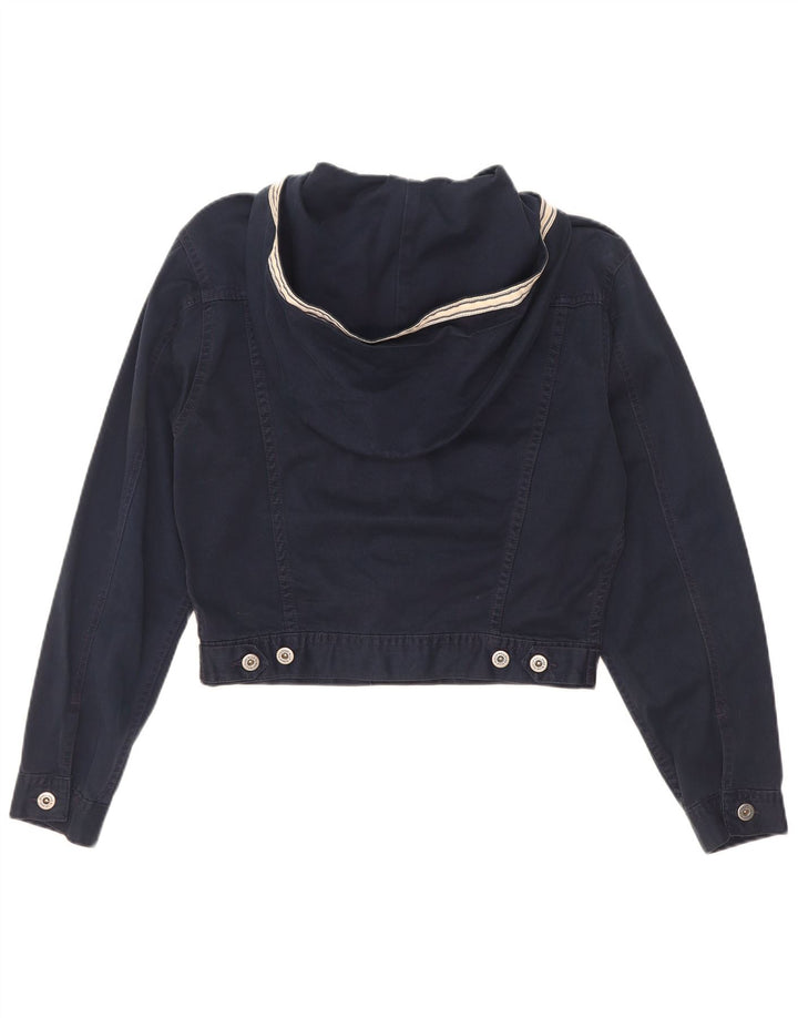 Jaqueta jeans feminina com capuz e corte grande da Benetton IT 40 pequena azul marinho
