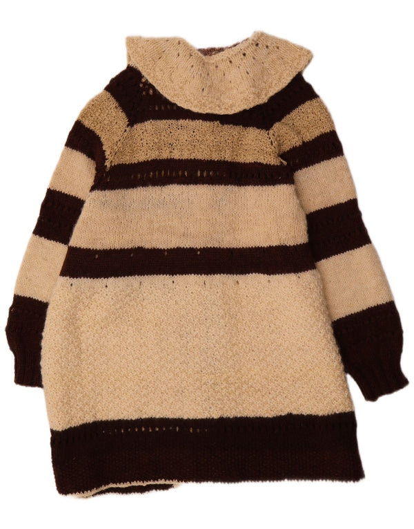 Suéter cardigã feminino vintage com palangre UK 22 3XL listrado bege