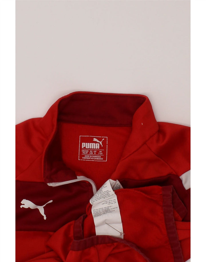 Puma Meninos Zip Neck Pullover Treino Top 7-8 Anos Vermelho Colorblock
