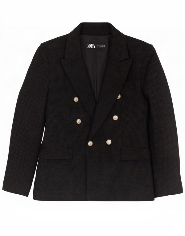 Zara Womens Double Breasted Blazer Jacket UK 6 XS Black Acrylic