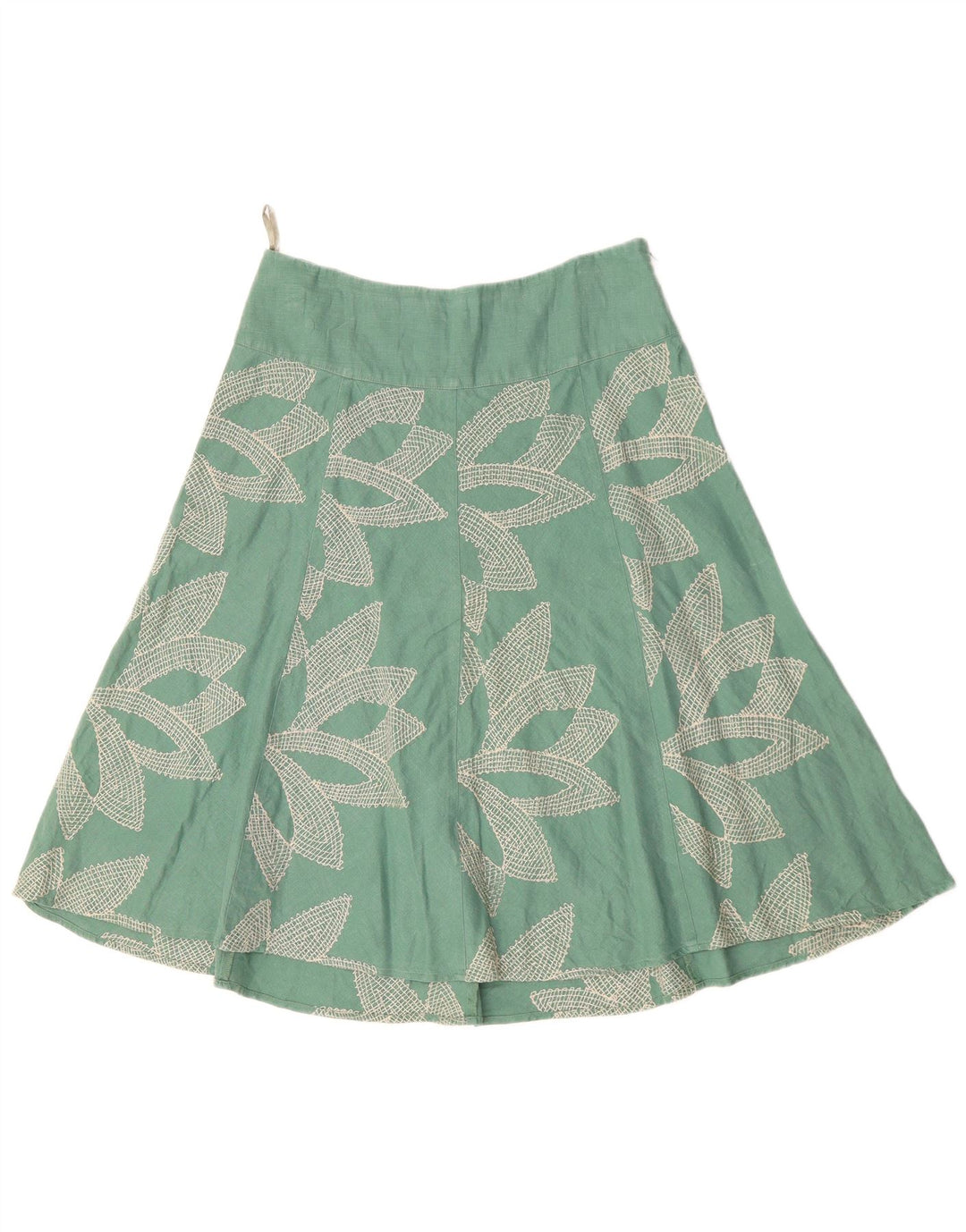 MONSOON Saia feminina cintura baixa evasê UK 10 pequena W32 algodão floral verde
