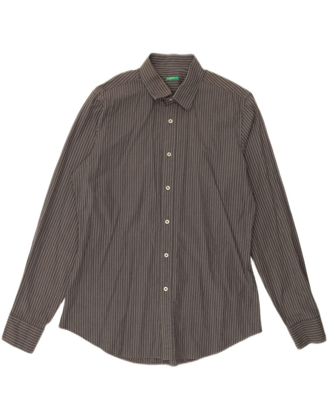 Camisa masculina BENETTON XL cinza listrado algodão